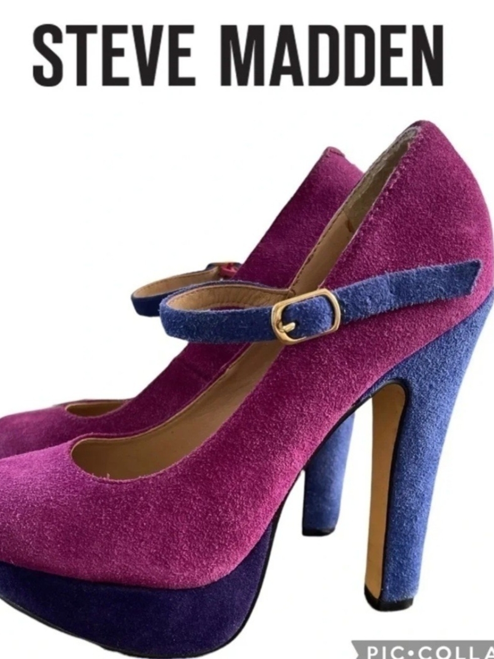 Steve Madden (P-toni) Fuchsia and Blue Colorblock Suede Mary-Jane Heels size 6